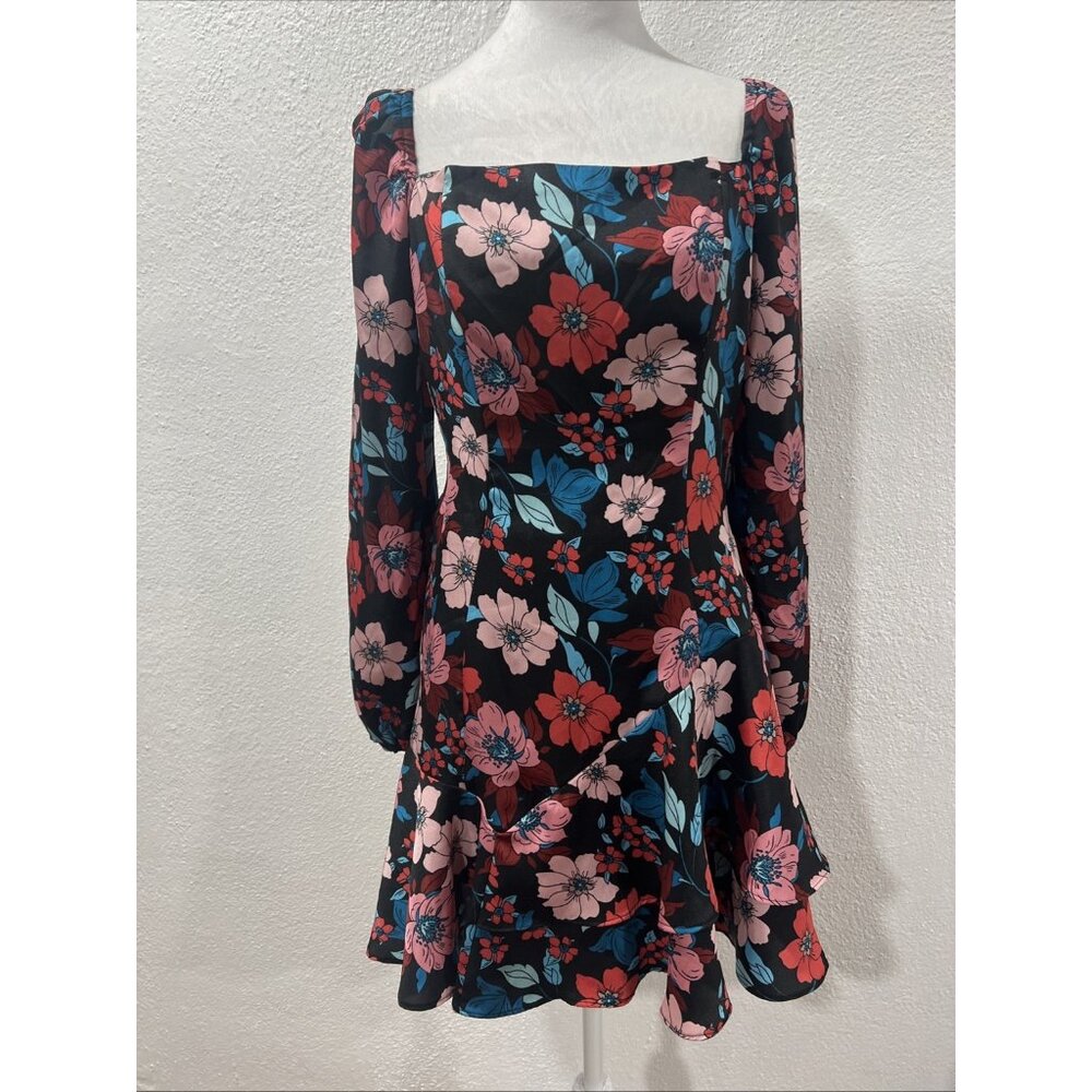 City Studios Juniors' Floral-Print Square-Back‎ Asymmetrical Tiered Dress Sz 9